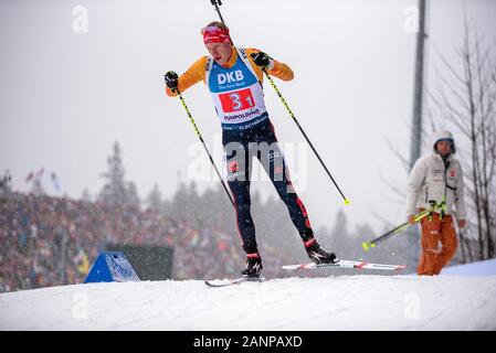 Ruhpolding, Germany. 18th Jan, 2020. Roman Rees of Germany at the IBU World Cup Biathlon, Men 4x7.5 KM Relay Competition at the Chiemgau Arena on January 18, 2020 in Ruhpolding, GERMANY. (Photo: Horst Ettensberger/ESPA-Images) Credit: ESPA/Alamy Live News Stock Photo