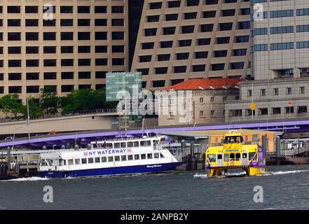 NY waterway ferry in downtown Manhattan NYC Stock Photo