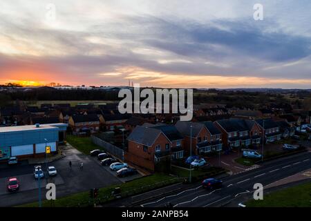 Aerial view of the notorious and crime ridden area of Dividy road in Bentilee, poor and roughest areas full with council housing Stock Photo