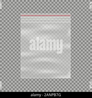 Transparent plastic bag mockup. Blank polyethylene package. Stock Vector