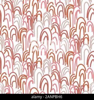 Abstract hand sketched line shapes modern seamless pattern in terracotta blush colors. Repeat texture hand-drawn design background. Stock Vector