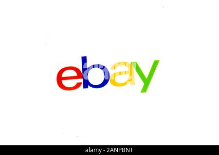 Los Angeles, California, USA - 17 January 2020: Ebay logo shopping on white background, Illustrative Editorial Stock Photo
