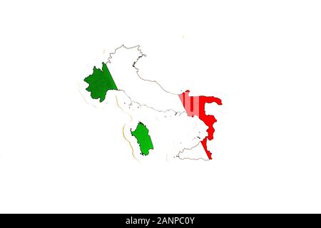 Los Angeles, California, USA - 17 January 2020: National flag of Italy. Country outline on white background with copy space. Politics illustration Stock Photo