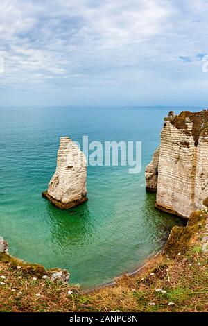 View of natural chalk cliffs of Etretat Stock Photo