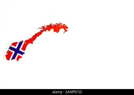 Los Angeles, California, USA - 17 January 2020: National flag of Norway. Country outline on white background with copy space. Politics illustration Stock Photo