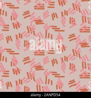 Abstract hand sketched stick shapes modern seamless pattern in terracotta blush colors. Repeat texture hand-drawn design background. Stock Vector