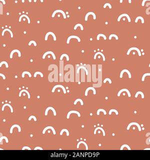 Abstract hand sketched small shapes modern seamless pattern in terracotta tan colors. Repeat texture hand-drawn design background. Stock Vector