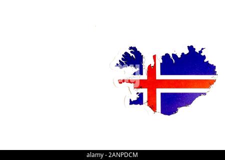 Los Angeles, California, USA - 17 January 2020: National flag of Iceland. Country outline on white background with copy space. Politics illustration Stock Photo