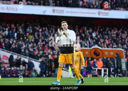 LONDON, ENGLAND - JANUARY 18TH Dean Henderson of Sheffield during the Premier League match between Arsenal and Sheffield United at the Emirates Stadium, London on Saturday 18th January 2020. (Credit: Ivan Yordanov | MI News)Photograph may only be used for newspaper and/or magazine editorial purposes, license required for commercial use Credit: MI News & Sport /Alamy Live News Stock Photo