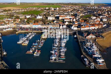 Aerial view from drone of Anstruther in the East Neuk of Fife, Scotland, UK Stock Photo