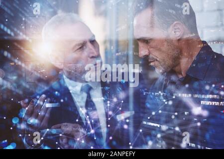 Business people work together. concept of teamwork, partnership and success. Double exposure Stock Photo