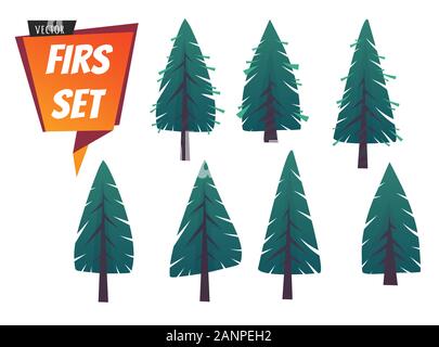 Collection set of beautiful Christmas fir trees , modern cartoon different flat design isolated on a white background . vector illustration eps 10 Stock Vector