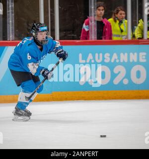 Team GB's Mirren Foy (15) during the women's Ice Hockey 3 on 3 bronze medal match at the Lausanne 2020 Youth Olympic Games on the 15h January 2020 Stock Photo