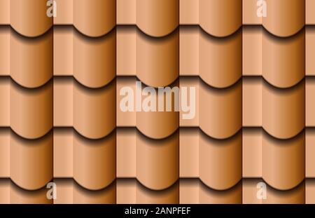 Seamless texture of ceramic waves roof top background. Repeating pattern of traditional beige clay roof tiles Stock Photo