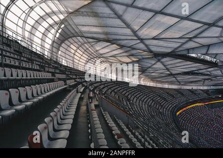 Stadium stands inside the Beijing National Stadium or Bird's Nest designed by architects Herzog & de Meuron Stock Photo