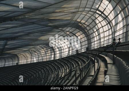 Stadium stands inside the Beijing National Stadium or Bird's Nest designed by architects Herzog & de Meuron Stock Photo