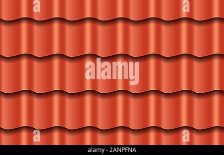 Seamless texture of red waves roof top background. Repeating pattern of traditional ceramic roof tiles Stock Photo