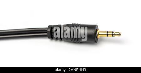 Audio jack with black cable isolated on white background Stock Photo