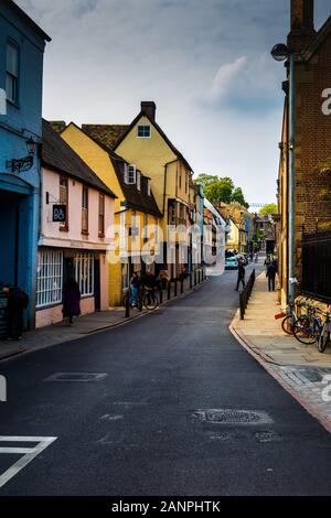 Historic street with old buildings in Bridge Street Cambridge England Stock Photo