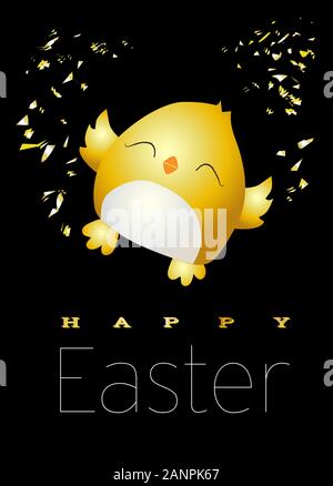 Little yellow chicken. Cute bird on a white background. Spring and easter design element. Hatching from an egg. Ready Easter card. Vector illustration Stock Vector