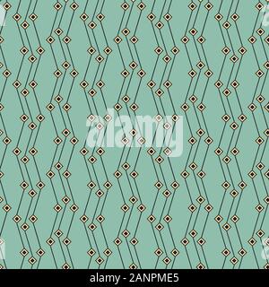 simple art deco geometric pattern with zig zag lines and square shapes on a aqua background Stock Vector