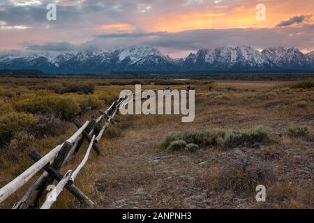 WY02863-00...WYOMING - Fence line near Cunningham Cabin in Grand Teton National Park. Stock Photo