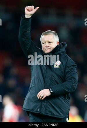 The Emirates Stadium, London, UK. 18th Jan 2020. Chris Wilder Coach of Sheffield Unitedduring English Premier League match between Arsenal and Sheffield United on January 18 2020 at The Emirates Stadium, London, England. Photo by AFS/Espa-Images) Stock Photo