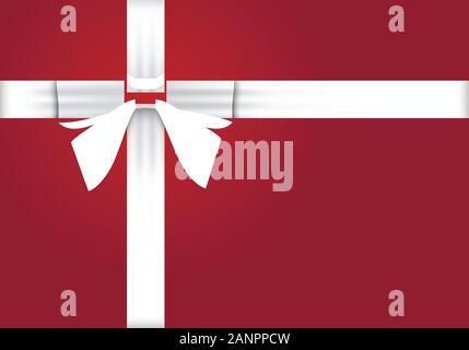 White gift ribbon and bow on red background. Stock Vector