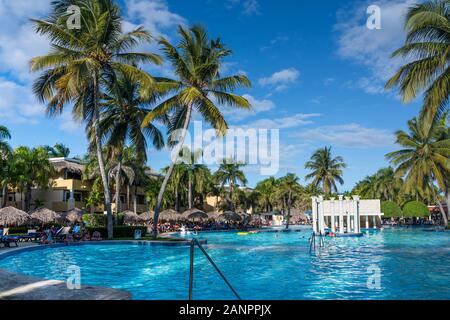 The swimming pool area of the Iberostar Resort in Puerto Plata, Dominican Republic, Caribbean. Stock Photo