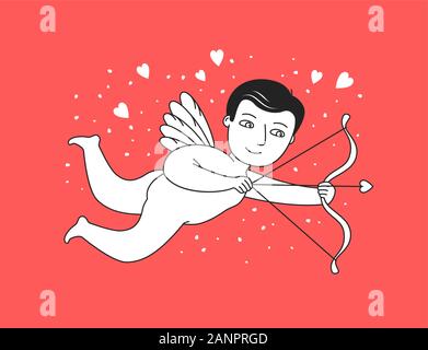 Flying Cupid with bow and arrow. Angel, Cherub vector Stock Vector