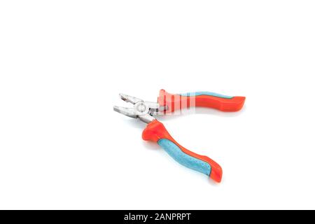 on the white,  pliers used in Electrical and disassembly works Stock Photo