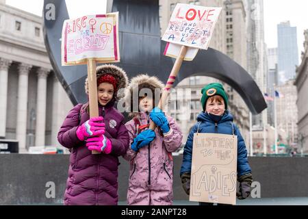 New York, New York, USA. 18th Jan, 2020. Children with signs during Womens March Unity Rally in Foley Square. Credit: Corine Sciboz/ZUMA Wire/Alamy Live News Stock Photo