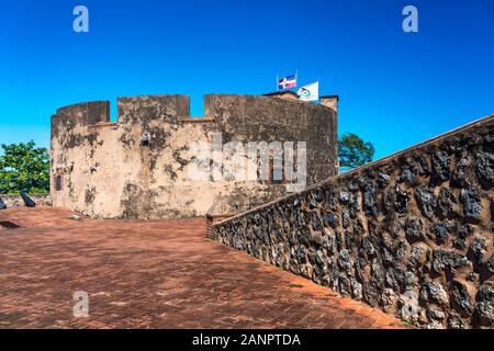 Fortaleza San Felipe is a historic Spanish fortress located in the north of Dominican Republic in the province of Puerto Plata, Caribbean. Stock Photo