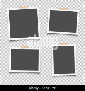 Realistic photo frames. Empty photos frame on adhesive tape. Vintage scrapbook  album photograph with white border vector template set 21980317 Vector Art  at Vecteezy