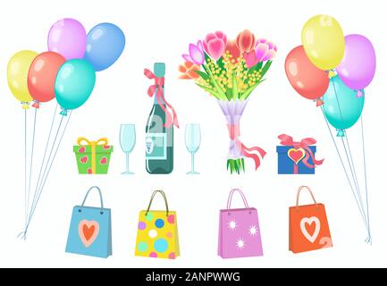 Happy valentines day or birthday gift set. Stock Vector