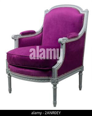 Vintage luxury red sofa Armchair with bronze castings isolated on white Stock Photo