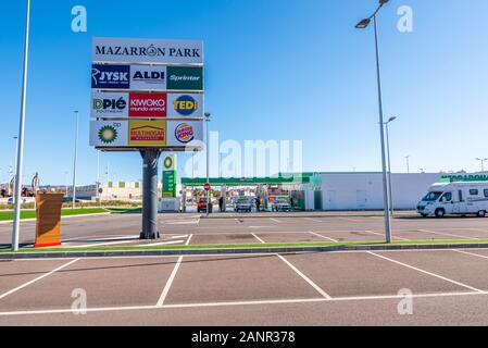 Mazarron Park retail estate in Mazarron, Murcia, Costa Calida, Spain, EU. Area is a popular settlement for British ex pats in Spain. New. Car wash Stock Photo