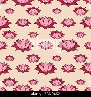 Lotus grid, big open flowers in rows, repeat, seamless, vector, surface pattern design illustration Stock Vector