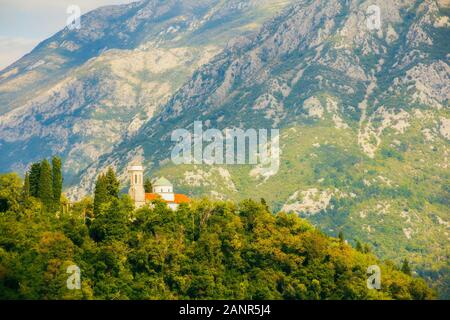 the different suburb views of nature, mountains, forests and seascapes of  Boka Kotorska bay of Adriatic sea, Montenegro Stock Photo