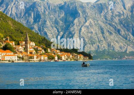 the different suburb views of nature, mountains, forests and seascapes of  Boka Kotorska bay of Adriatic sea, Montenegro Stock Photo