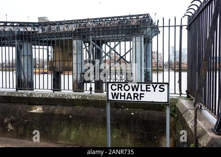 Cast iron columns of the former coal jetty for the Greenwich Power Station, London, UK Stock Photo