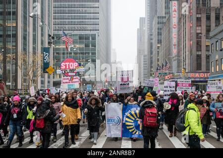 New York, USA. 18th Jan, 2020. Hundreds of women and men march in the 4th annual Women's March in New York City on Saturday, January 18, 2020. (Photo by Gabriele Holtermann-Gorden/Pacific Press) Credit: Pacific Press Agency/Alamy Live News Stock Photo