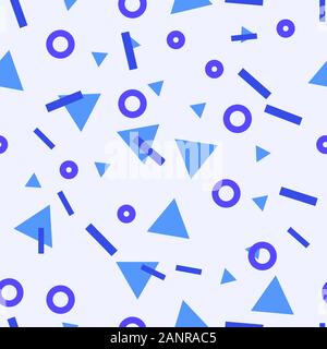Seamless abstract blue geometric pattern. Memphis design vector illustration repeat background. Stock Vector