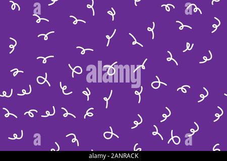 Seamless white squiggles pattern on purple background. Abstract memphis design vector illustration. Stock Vector