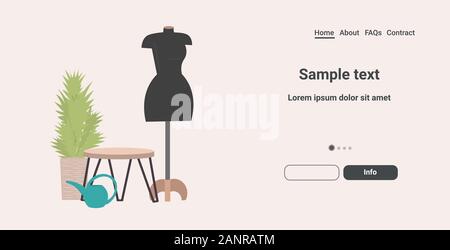 fashion creative design studio with mannequin dressmaking workplace tailor shop sewing workshop concept horizontal copy space vector illustration Stock Vector