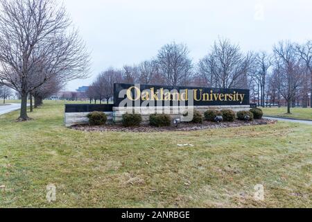 Rochester, MI / USA - January 3, 2020: Oakland University sign Stock Photo