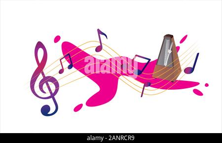 Vector illustration music note logo and vintage metronome graphic design Stock Vector