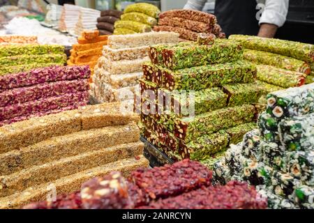 Assorted turkish delight sweets in the shop Stock Photo