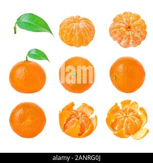 Isolated fruit. Set mandarin white isolated background with clipping path. Stock Photo
