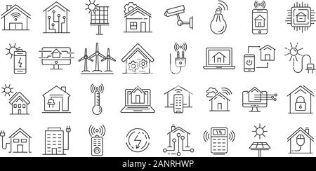 Autonomous house icons set. Outline set of autonomous house vector icons for web design isolated on white background Stock Vector